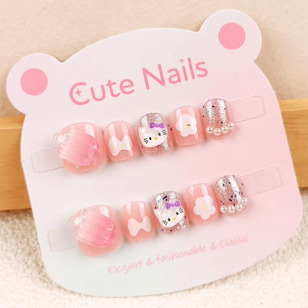 Pegatinas de uñas Sanrio para niñas, calcomanías de uñas 3D de gatitos, lindas pegatinas de uñas de dibujos animados para niños.