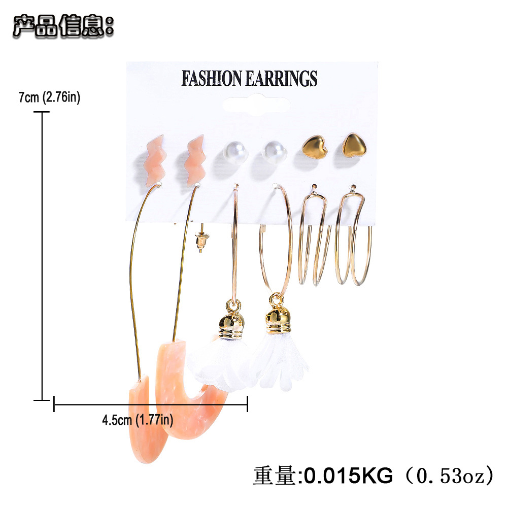 Fashion C-shaped Alloy Diamond Pearl Earrings Set Wholesale display picture 3