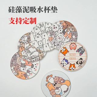 硅藻泥杯垫餐垫卡通宠物萌猫系列支持客制定制厂家直销定制logo