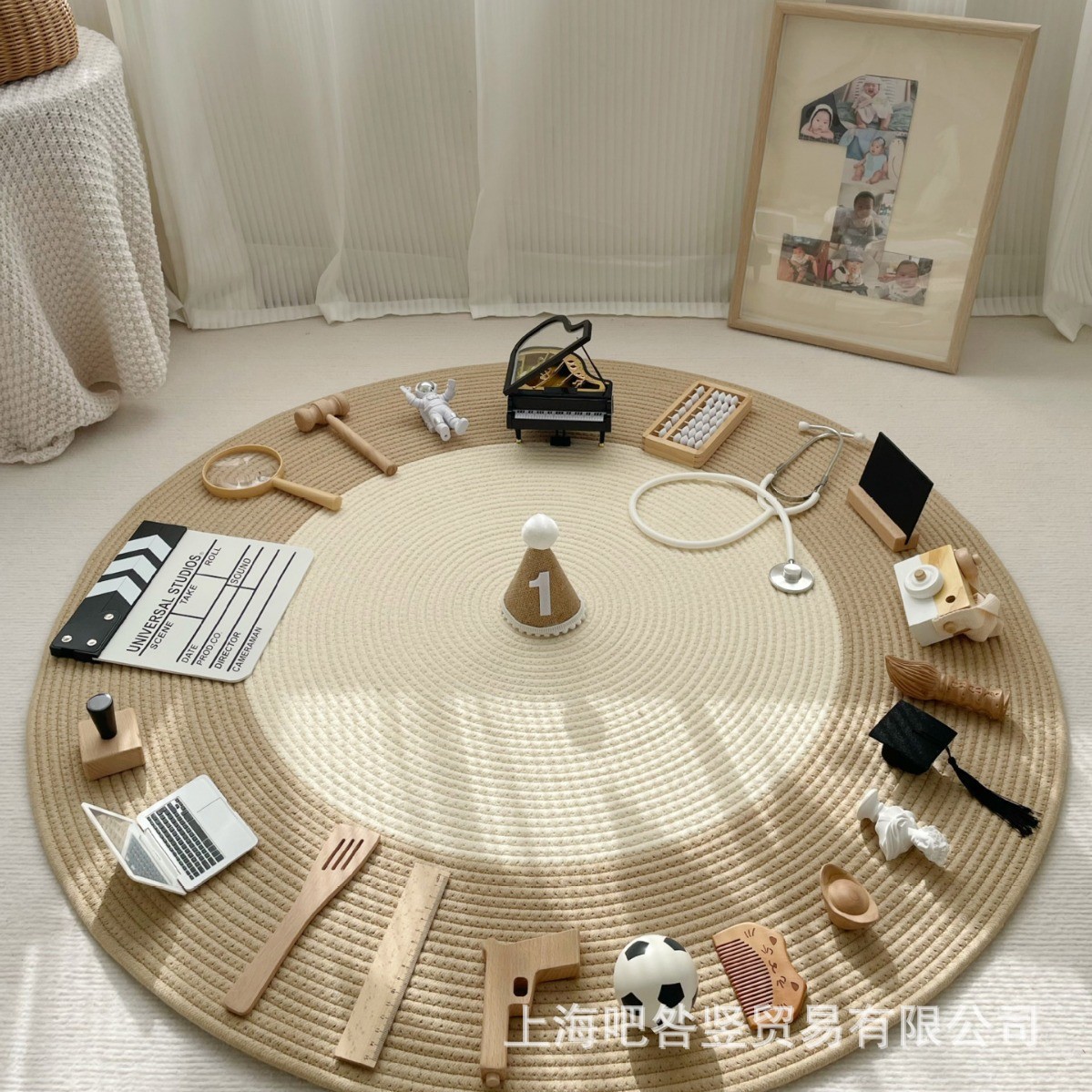 周岁礼物生日布置宝宝抓周道具套装地毯一用品男女木质ins风bjs
