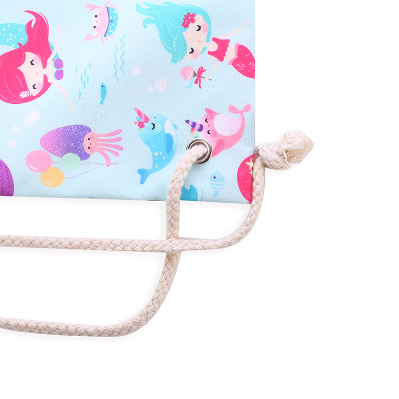 Factory direct sales: polyester-cotton blue little mermaid canvas bag, drawstring bag, storage bag, no bottom, no sides pic 2