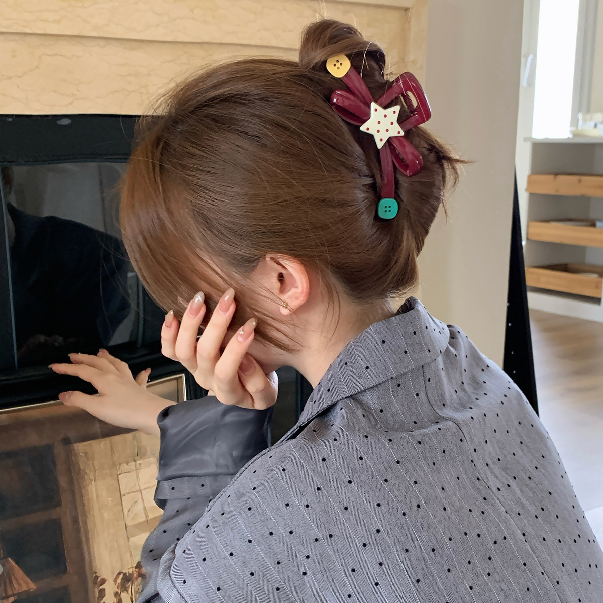 Interesting contrasting color polka dot star button red