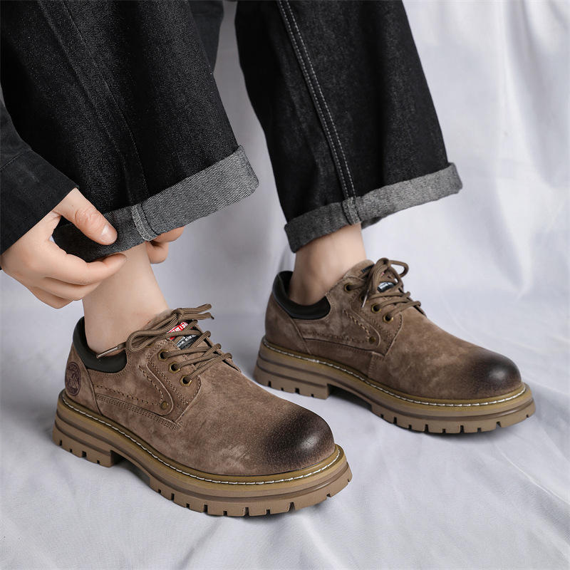 3191 Workwear Shoes Spring New British Versatile Short Thick Sole Heightened Pig Skin Low cut Martin Boots for Men_voghion.com
