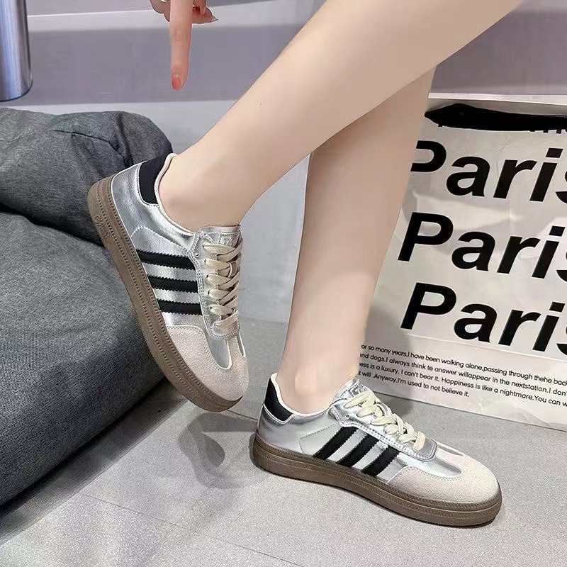 Cross-Border Genuine Leather Thick-Soled German Training Shoes for Women, 2025 Autumn New Versatile Casual Sports Shoes, White Sneakers for Women