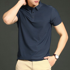 高級氷糸poloシャツ半袖男性軽ビジネス襟tシャツ夏氷糸修身半袖純色百合