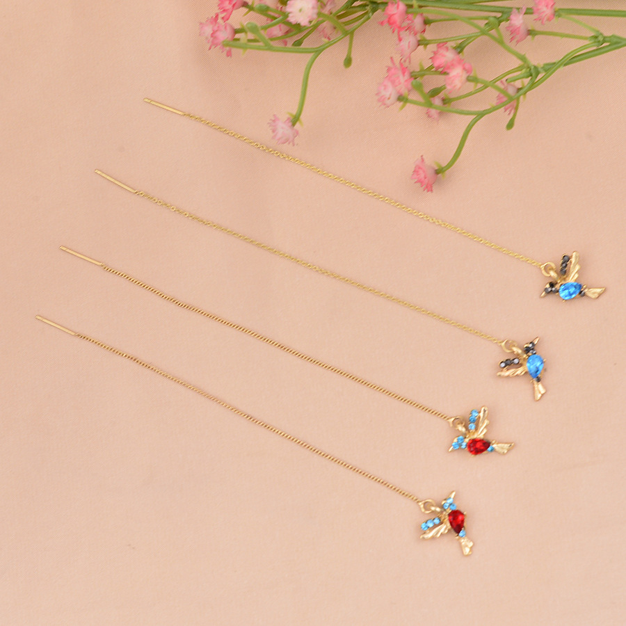 Cross-border Mixed Zirconium Spreading Bird Earrings Ear Line European and American New Hummingbird Personalized Animal Ear Chain Earrings Women's Earrings