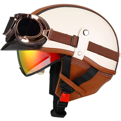 Motosiklet kaskı (dəbilqə) – car helmet Japanese scoop helmet - brown-and-white-aurora-redcopper-mirror-m