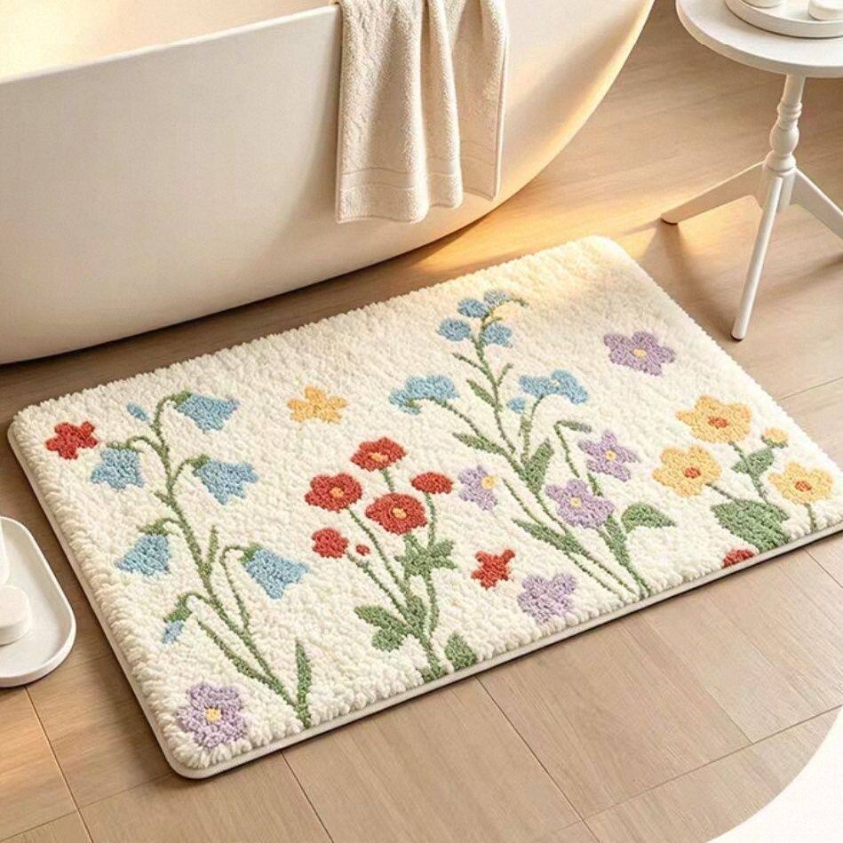 Fresh and Simple Style Bathroom Door Mat, Faux Cashmere Absorbent Mat, Dirt-Resistant, Easy to Maintain, Non-Slip Foot Mat, in Stock