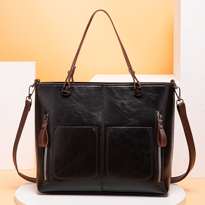 Guangzhou Oil Wax PU-Leder Neue Mode Doppeltasche Handtasche Einzelschulter Diagonal Straddle Bag_voghion.com