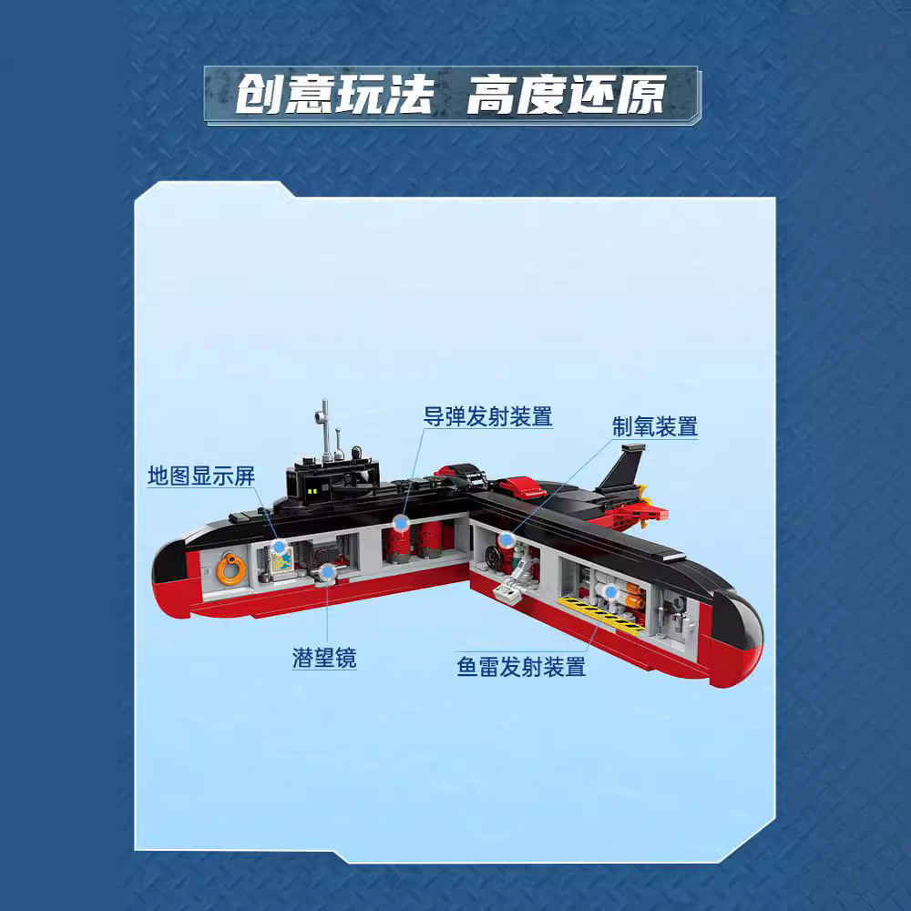 Bloqueo de construcción de iluminación 22016 Thunder misión submarino nuclear buque de ataque anfibio J15 modelo regalo para niños