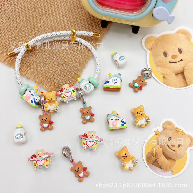 Beads Dopamine Oil Dropping Alloy Hand-painted Beads Butter Bear Big Hole Beads DIY Bracelet Cute Girl All-match