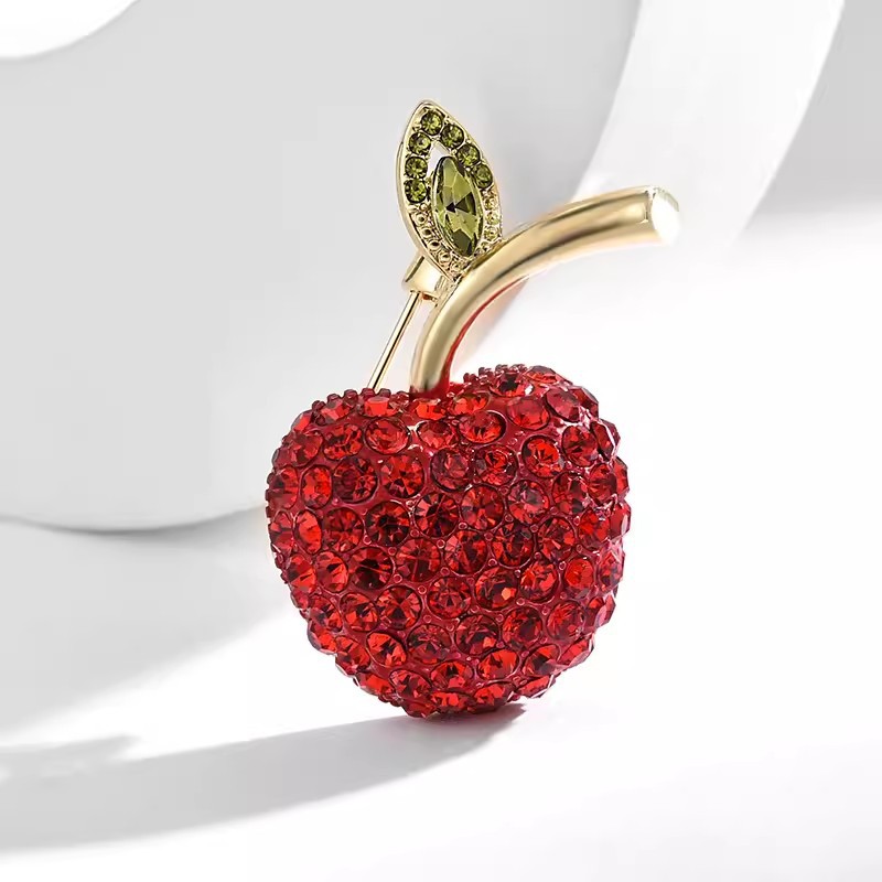 Cute little apple brooch high-end women's luxury temperament anti-light pin fruit corsage coat suit accessories