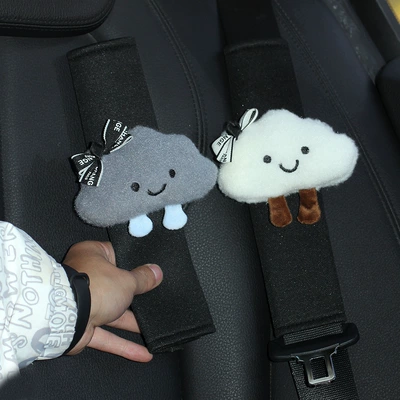 Cloud, Suitable for Tesla Interior — Seat belt shoulder pad - little-black-cloud-black-bow-sunny-cloud-white-bow-ice-silk-shoulder-cover-2-pack