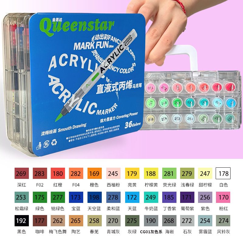 Marcador de líquido directo acrílico color apilable juego de pinceles de cabeza suave bolígrafo de cuenta manual bolígrafo de color de 48 colores pincel al por mayor