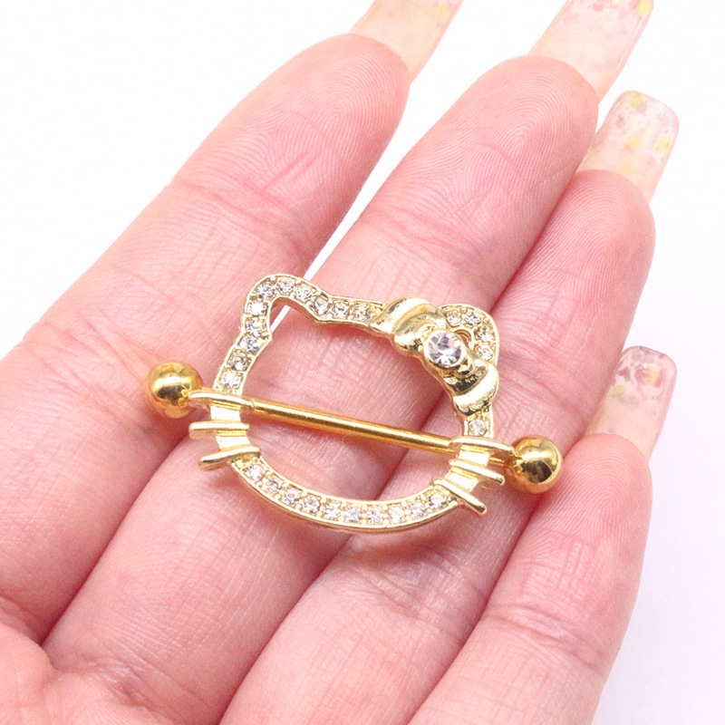 Gaibei europeo y americano transfronterizo gato cabeza pezón anillo pecho decoración pecho uñas gatito pezón uñas cuerpo piercing joyería fabricante en stock