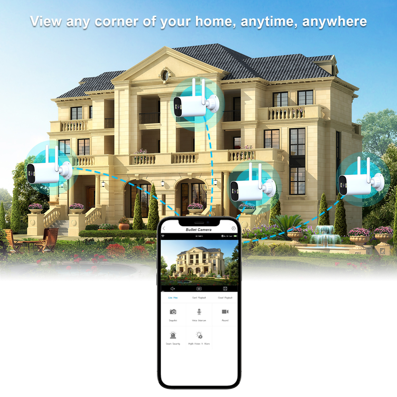 Fábrica de fuente al aire libre inteligente de monitoreo de armas transfronterizas transfronterizas wifi inalámbrico cámara impermeable HD completa