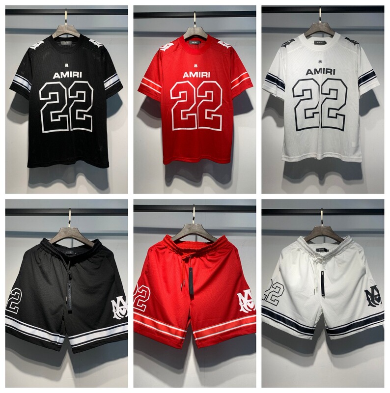 amiri24 新しい半袖 T シャツ番号 22 ジャージサッカーユニフォームメッシュスポーツカジュアルショーツカップルセット|undefined
