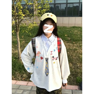 华棉薄款/加绒  撞色拼接格子领长袖卫衣男女