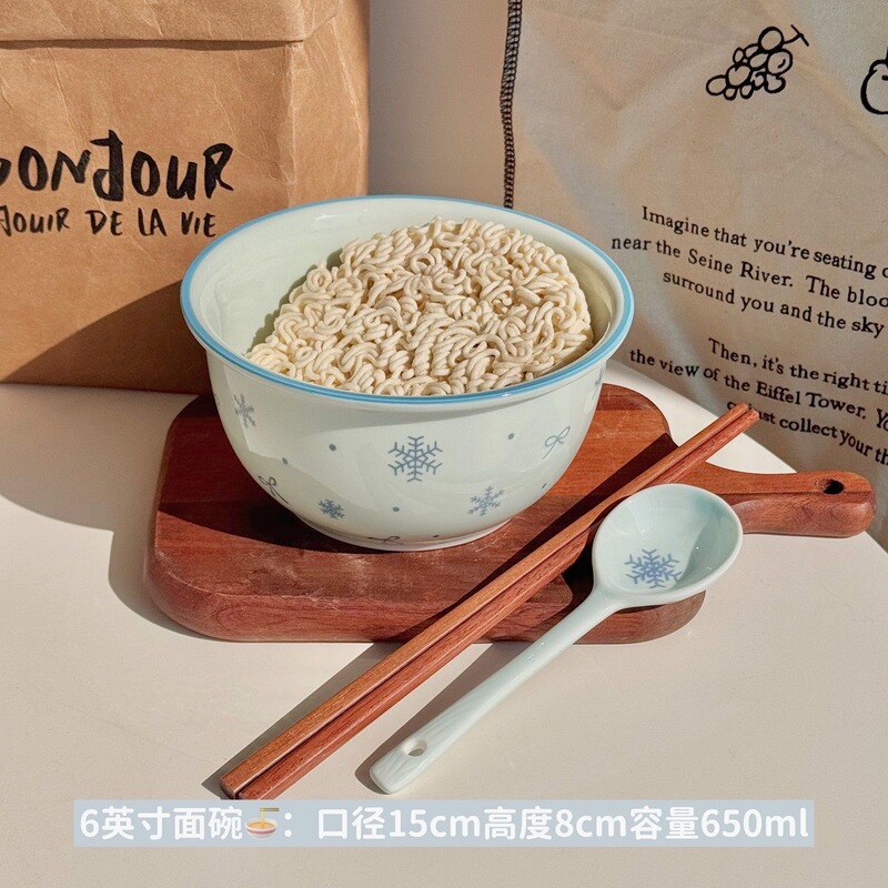 【初雪】新款高温釉下彩陶瓷餐具套装ins风奶蓝色简约家用碗盘|undefined