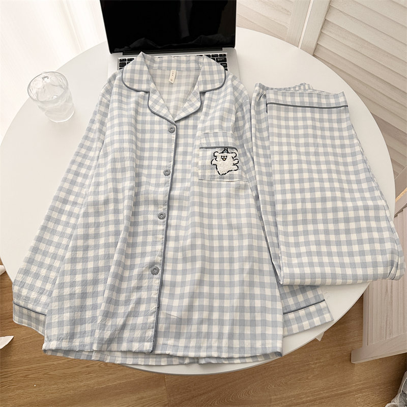 Al por mayor transfronterizo 2026 nuevo pijama de mujer nubes de algodón pantalones de manga larga cardigan con solapa de dibujos animados ropa para el hogar se puede usar fuera
