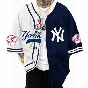 24Nfl Baseball Uniform Youth Sportswear European and American Large Size V-Neck Short-Sleeved Jacket Amazon Yankees