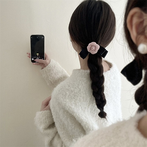 French classic retro elegant camellia bow hair clip for women, design-sensational temperament side hair clip, new hair accessory