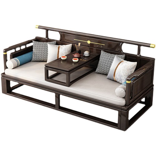 New Chinese-style Solid Wood Arhat Bed with Sliding Mechanism, Foldable Dual-Use Sofa Bed—Perfect for Small & Large Apartments, Offering Versatility and Functionality as a Two-Person Living Room Bed or Lounge Couch