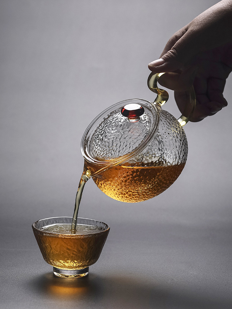 J锤纹玻璃小茶壶一人用茶水分离小号家用单人耐高温泡茶茶具套装B