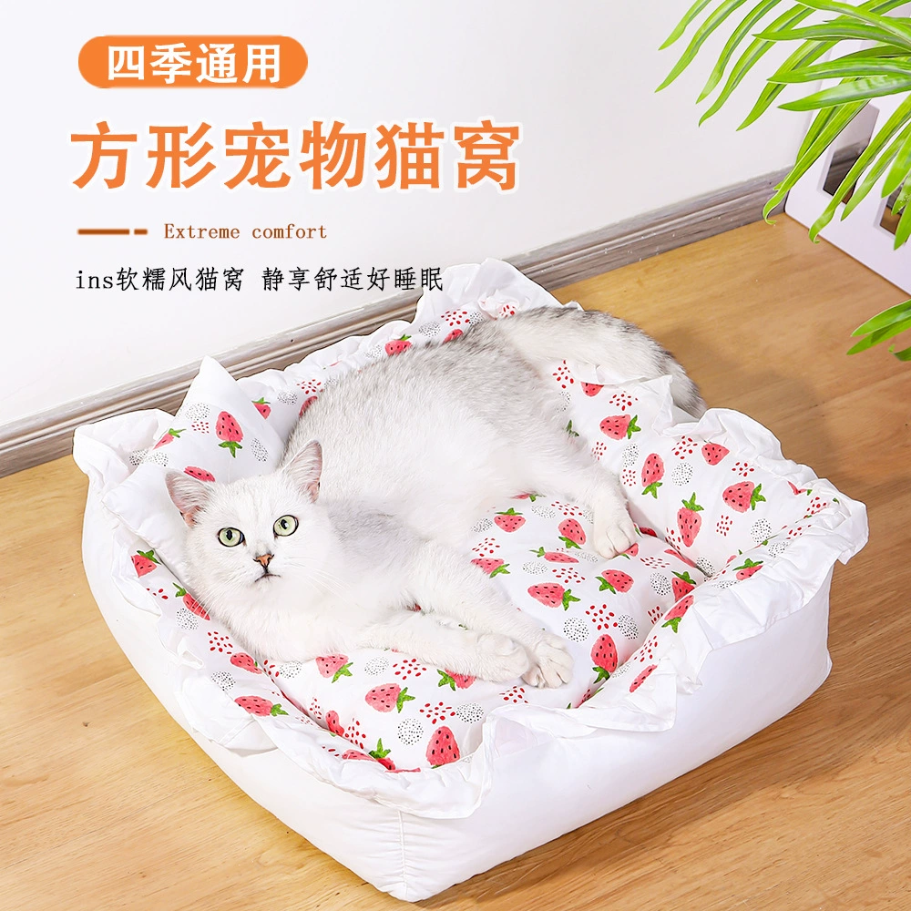 Интернет знаменитости ins Мягкое Восковое Стиль Кошачье гнездо Four Seasons Универсальный коврик для гнезда на флисовой подкладке Съемный и моющийся кошачий питомник Летнее гнездо для домашних животных