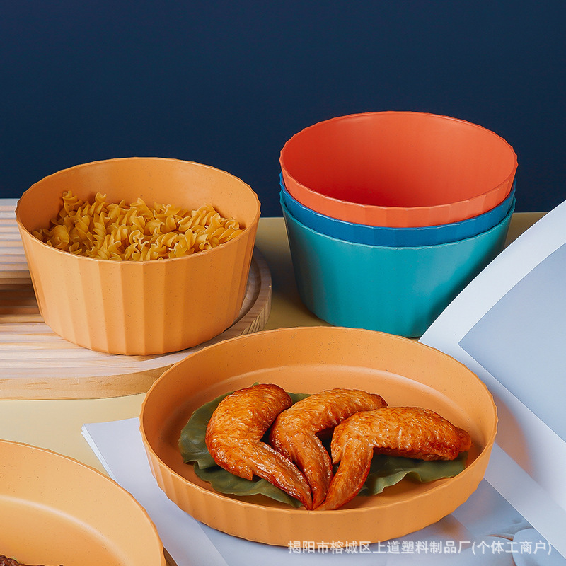 Cross-border wheat straw tableware four-piece plate bowl cup suit thickened daily plastic tableware suit wholesale