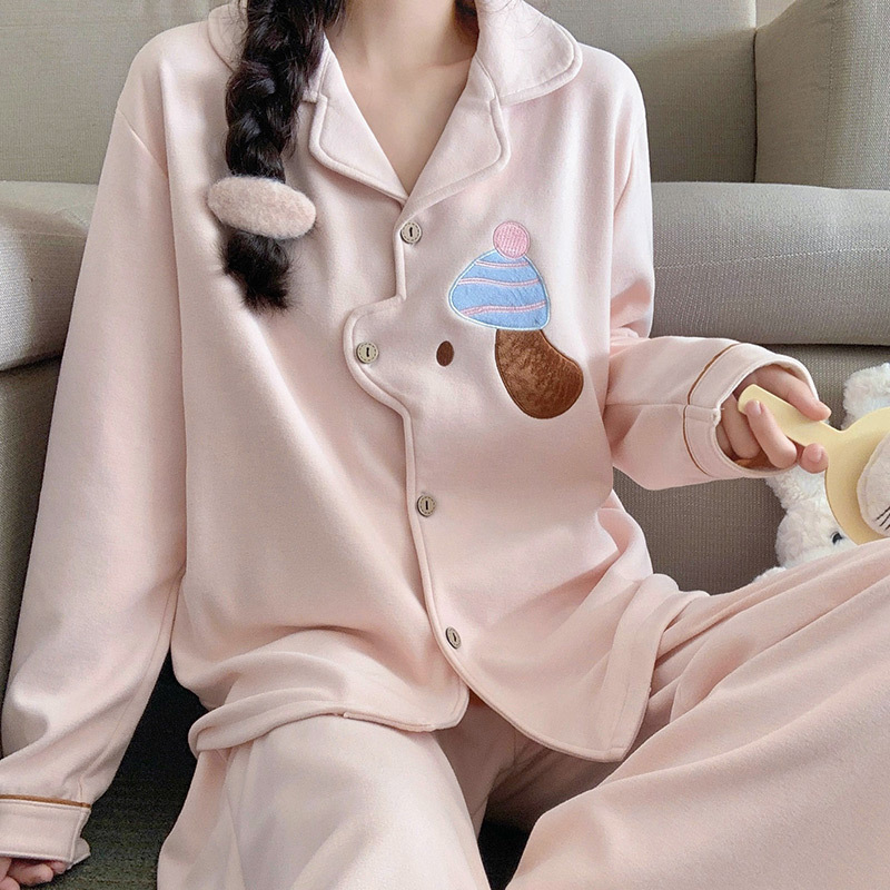 Cashmere Pajamas for Women Spring, Autumn and Winter Warm Long-Sleeved Two-Piece Suit 2025 New Sweet and Cute Home Clothes Puppy