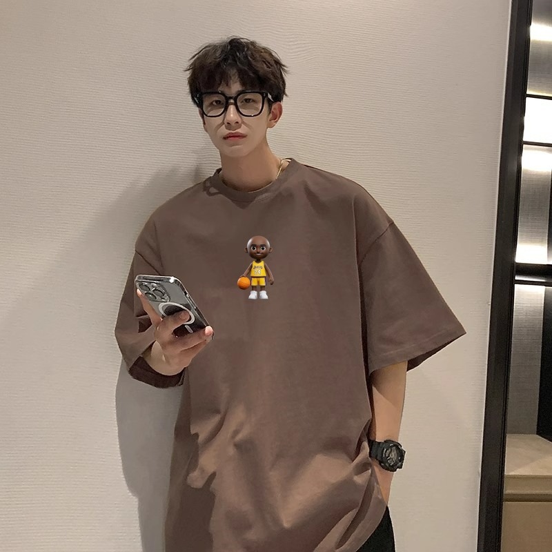 Summer New Pure Cotton Short-Sleeved T-Shirt Men's American Fashion Brand Printed Loose Large Size Casual Youth Student Tops
