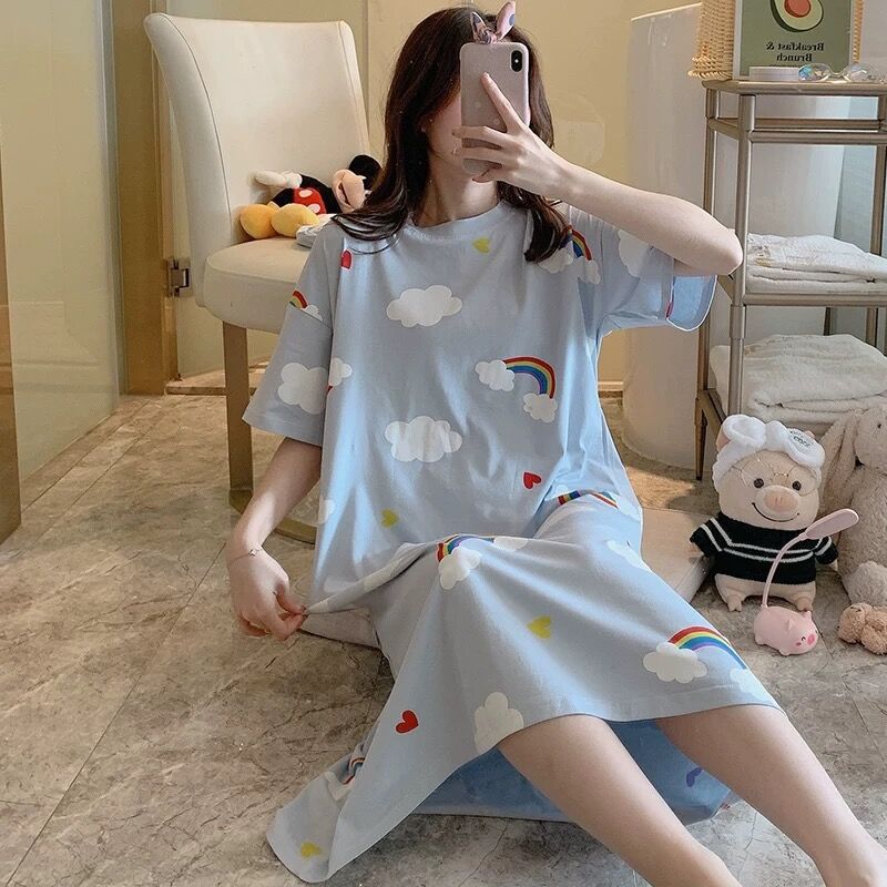 Camisón para mujer, talla grande de verano, pijamas de maternidad para primavera y otoño, nuevo estilo 2024, manga corta, fino, lindo, dibujos animados de verano.