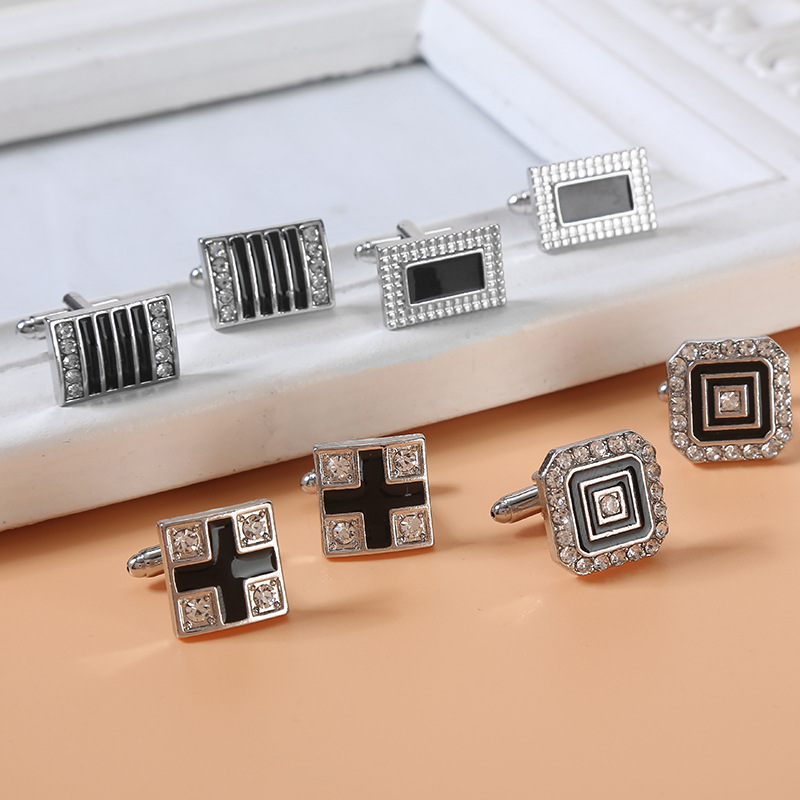 Diamond Crystal Cufflinks For Men Elegant Striped Shirt Design_voghion.com