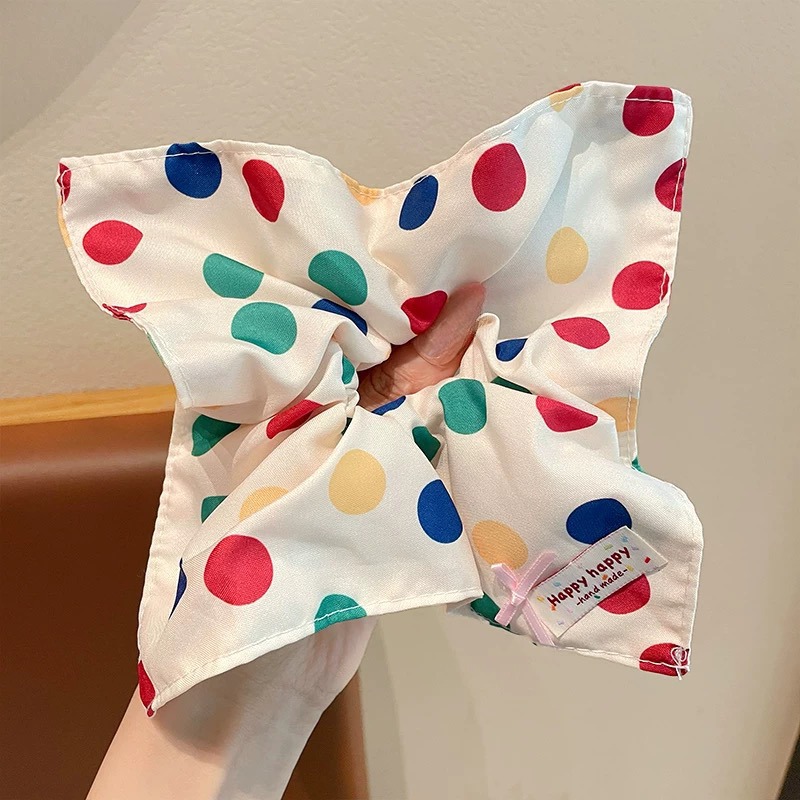 010 красочный квадратный шарф в горошек с резинкой для волос