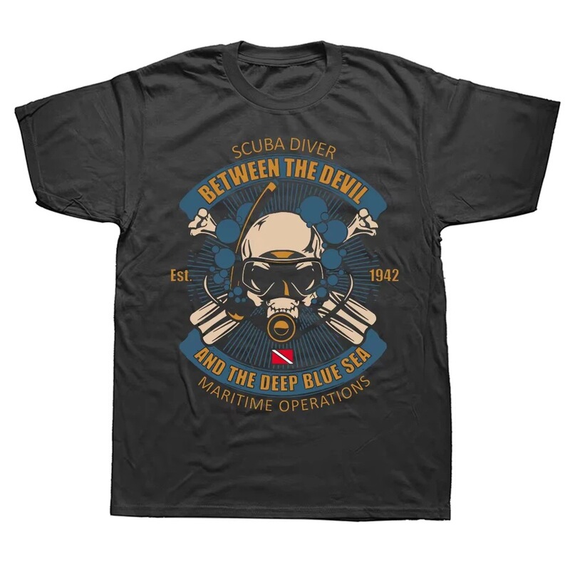 Men's and Women's T-Shirts, Diver Est Summer T-Shirt, Short-Sleeved Scuba Diving Sports Enthusiast Clothing, Summer Street Style