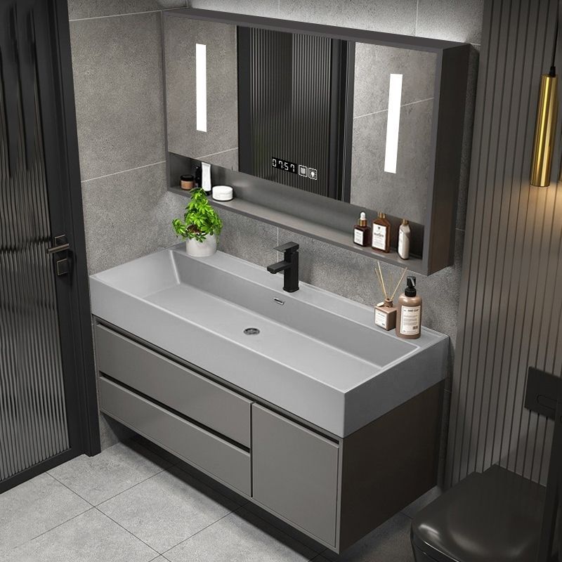 轻奢浴室柜现代简约卫生间岩石一体盆洗脸盆柜组合洗漱台镜柜套装