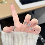 夏日海蓝色冰透猫眼温柔气质少女风简约渐变纯手工穿戴甲