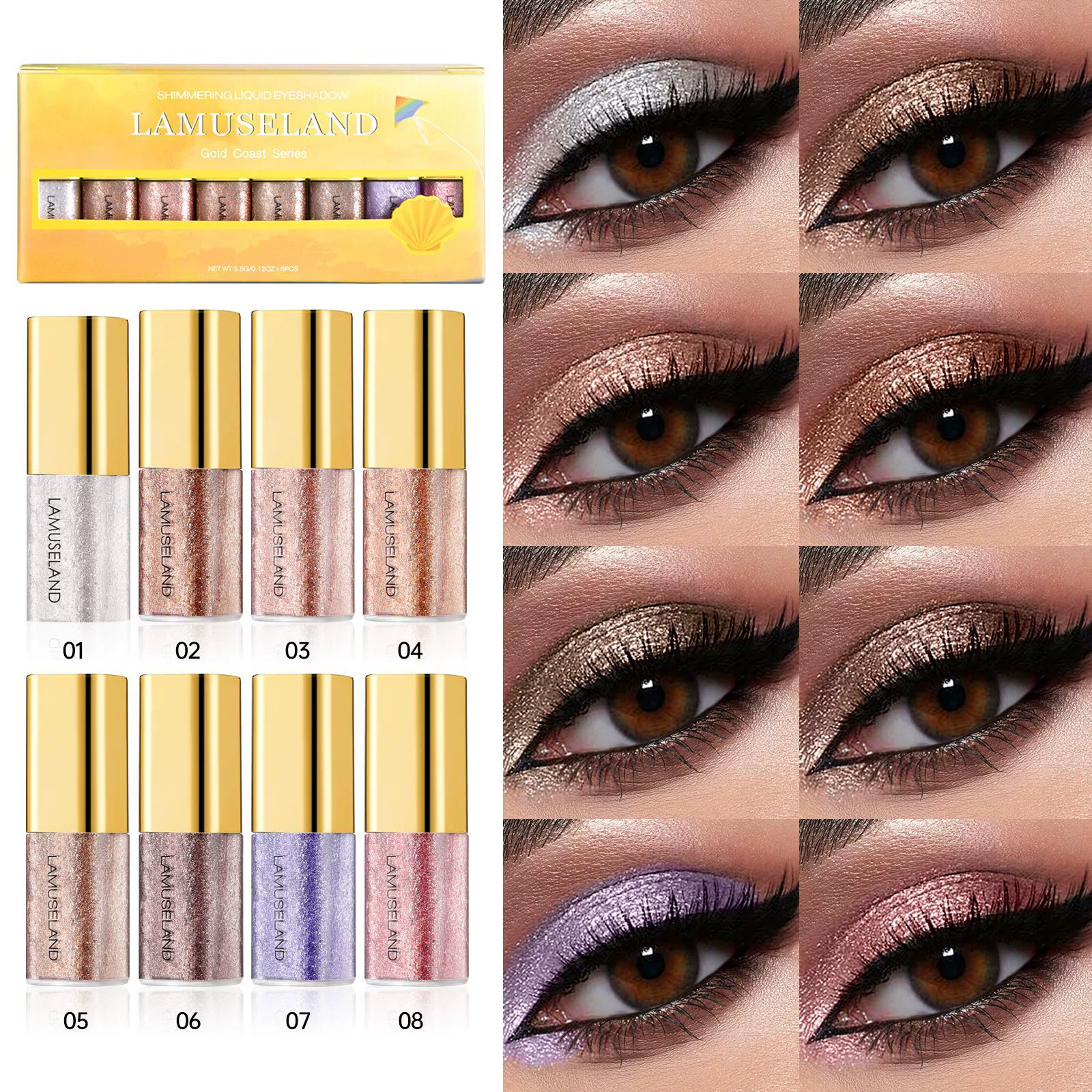 [LAMUSELAND мини-кейс с 8 жидкими тени для век Liquid Eyeshadow]