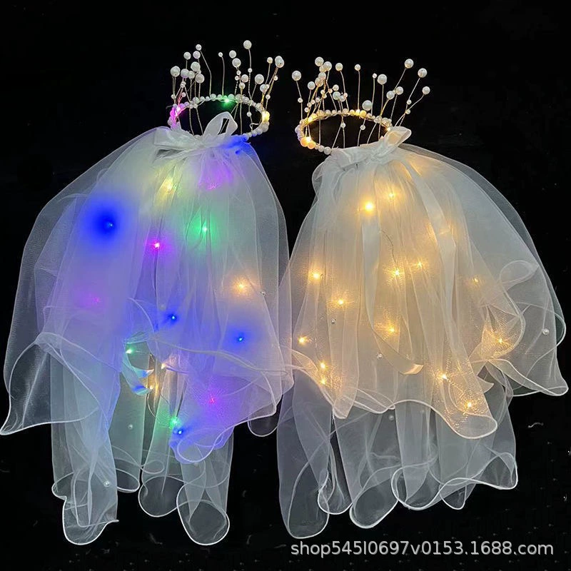 Flashing hair accessory from pearl, tiara with tassels, internet celebrity