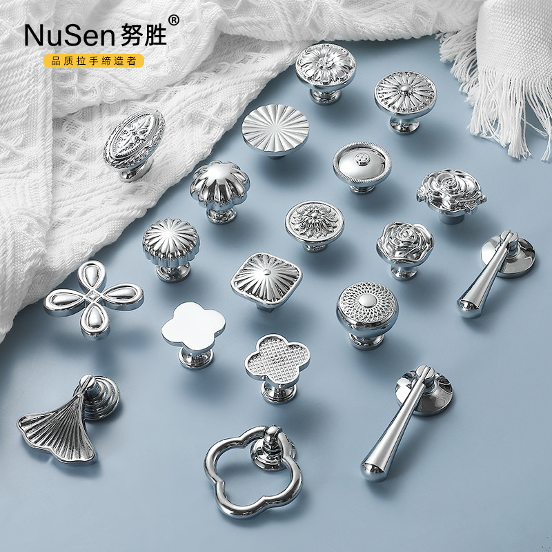 鍍鉻玫瑰花拉手法式衣櫥門把手亮銀純銅南瓜單孔美式創意門把手