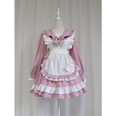 オリジナル新作 ~ 日系甘美学院セーラー服COSメイド服長袖ワンピースメイドエプロンセット