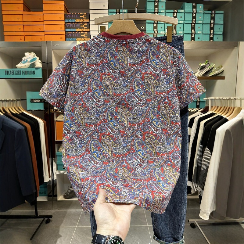 カシューフラワーファッションブランド Tシャツメンズ 2025 夏新韓国スタイルスリム半袖若者薄い半袖 Tシャツ|undefined