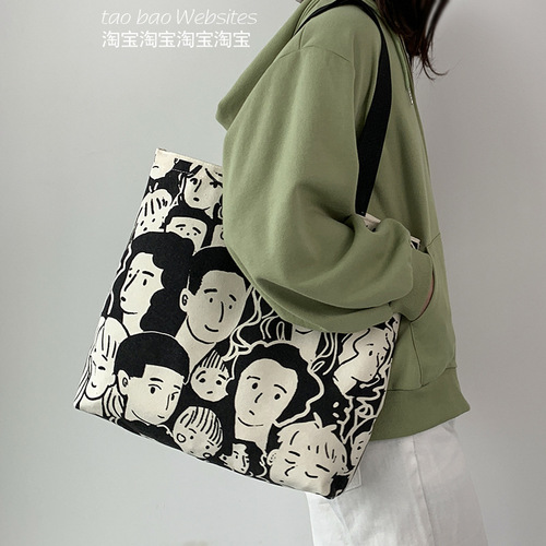 new European style ins lazy style large capacity Korean canvas bag women's single shoulder student literary simple shopping bag