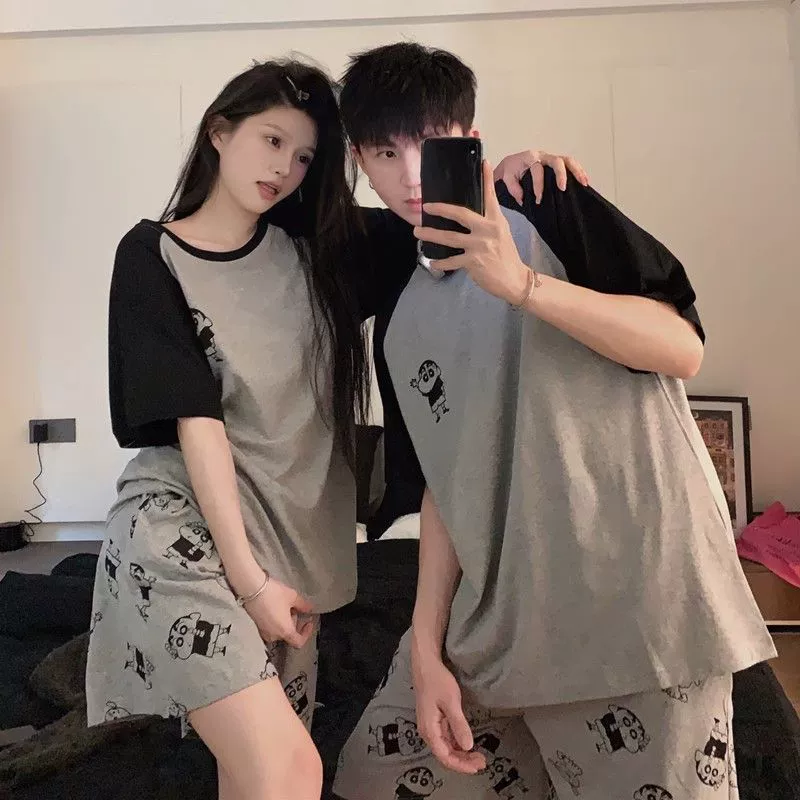 [Tinkerbell] Пижамы для пар большого размера M-3XL, летняя свободная тонкая домашняя одежда с короткими рукавами, которую можно носить вне костюма