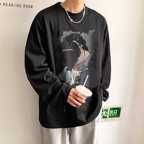 American high street fashion brand hip-hop printed hoodie men's autumn new loose long-sleeved all-match round-collar youth top
