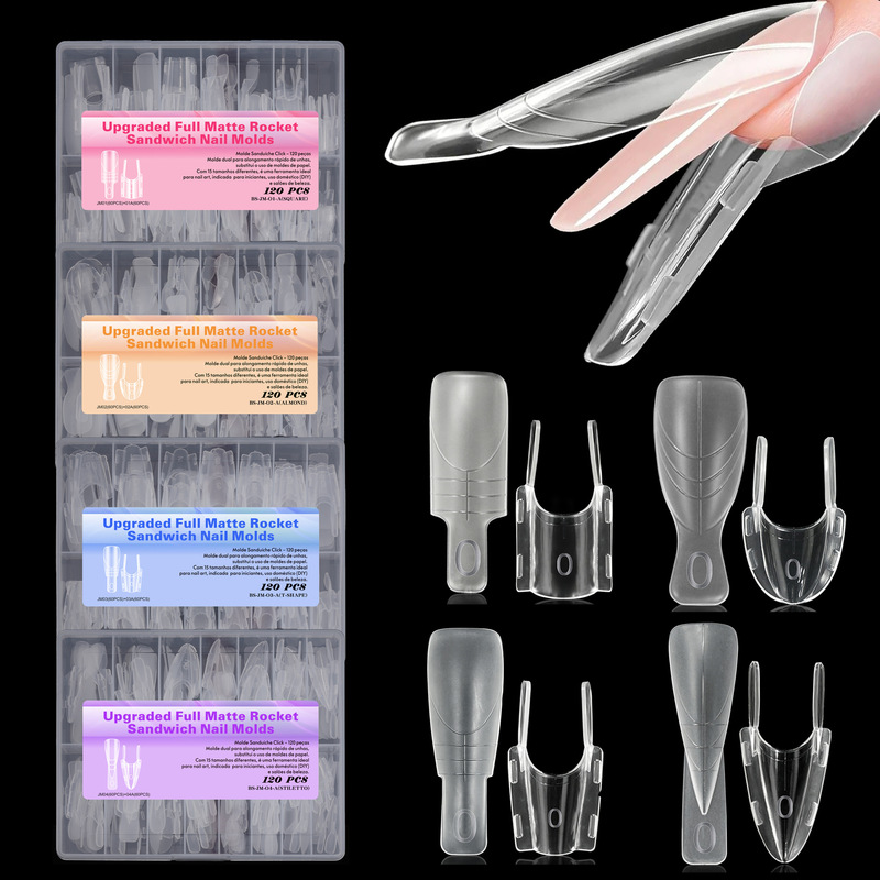Nail art no-fixation support clip sandwich nail mold double-layer layered phototherapy extension no-build rocket nail mold tool