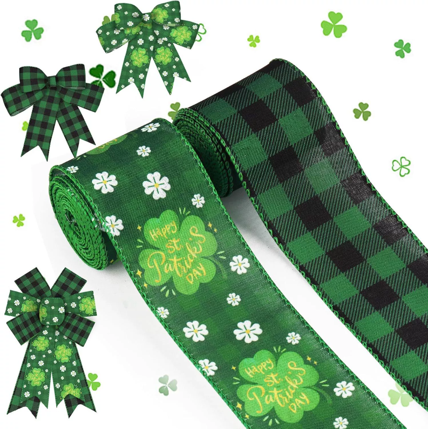 День Святого Патрика Лента Клевер Буффало в клетку Применимые гирлянды DIY лук ручной работы подарки