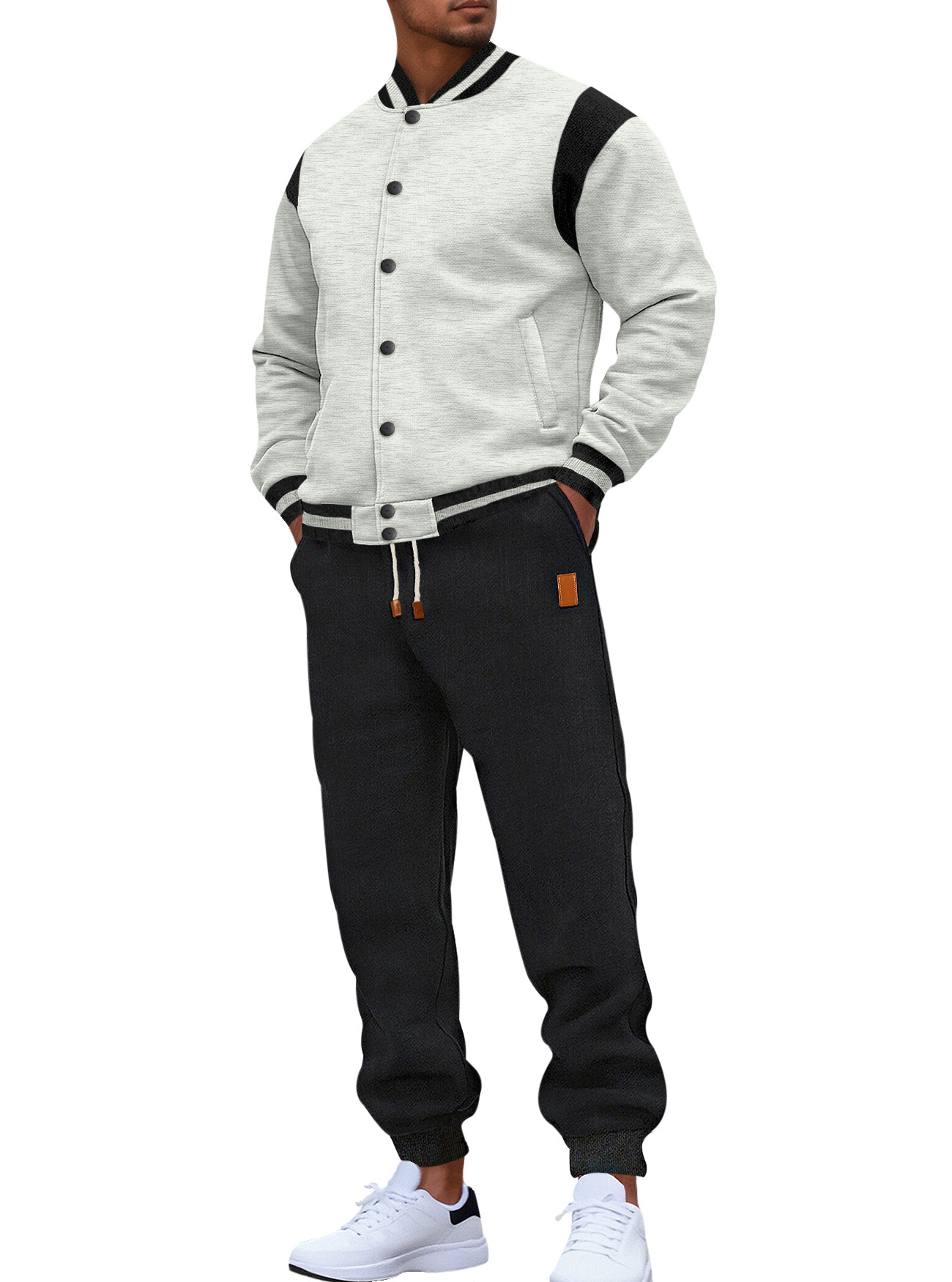 Transfronterizos Europeos y estadounidenses de moda casual tendencia europea y americana pull cardigan empalmado buckle set de traje de béisbol grande