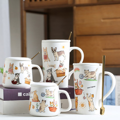 Pet Cartoon Cute Dog Cat Ceramic Mug Coffee Cup Spoon Water Cup Couple Milk Cup